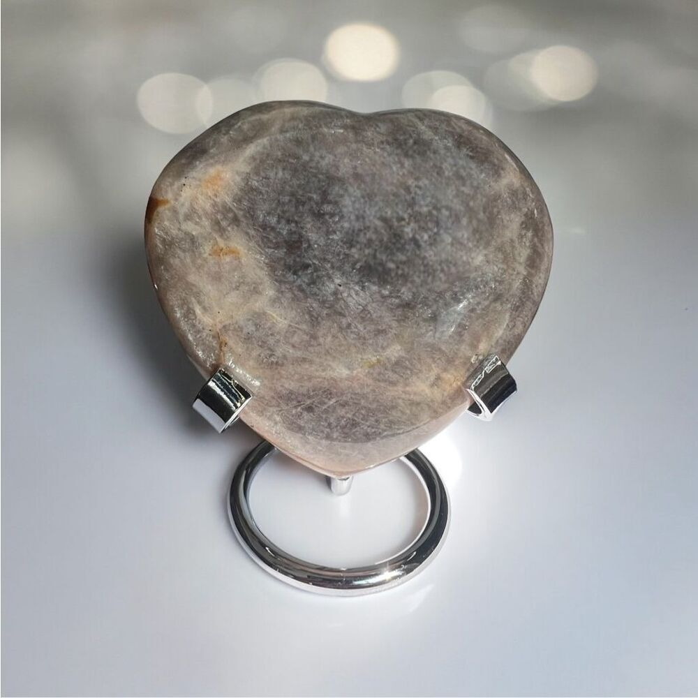 Black Moonstone Large Puffy Heart with Stand